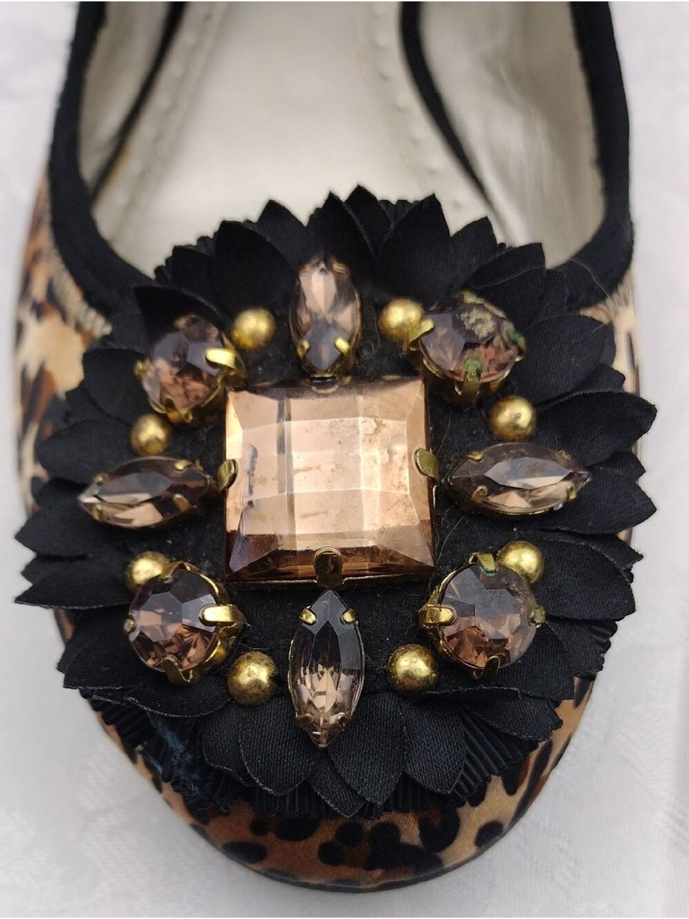 Adrienne Vittadini Carmelita Brown Classic Leopard Print Embellished Flat Shoe - Picture 13 of 16